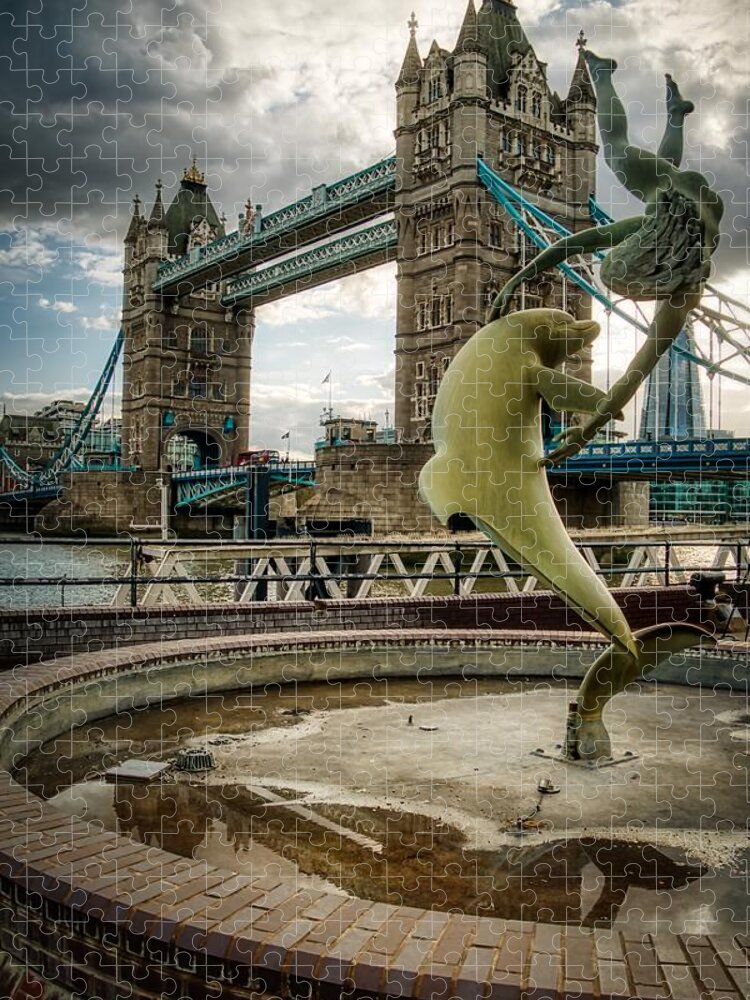 London Architecture Jigsaw Puzzle featuring the photograph Girl On A Dolphin by Raymond Hill