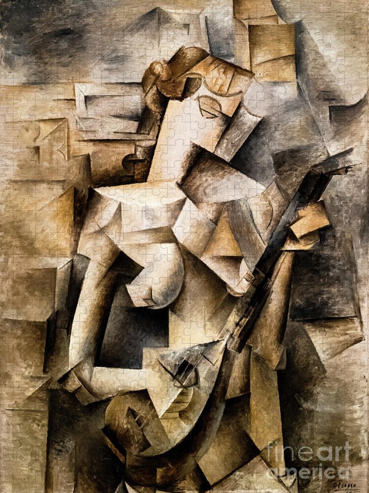 Girl With A Mandolin Jigsaw Puzzle featuring the painting Girl with a Mandolin 1910 by Pablo Picasso by Pablo Picasso