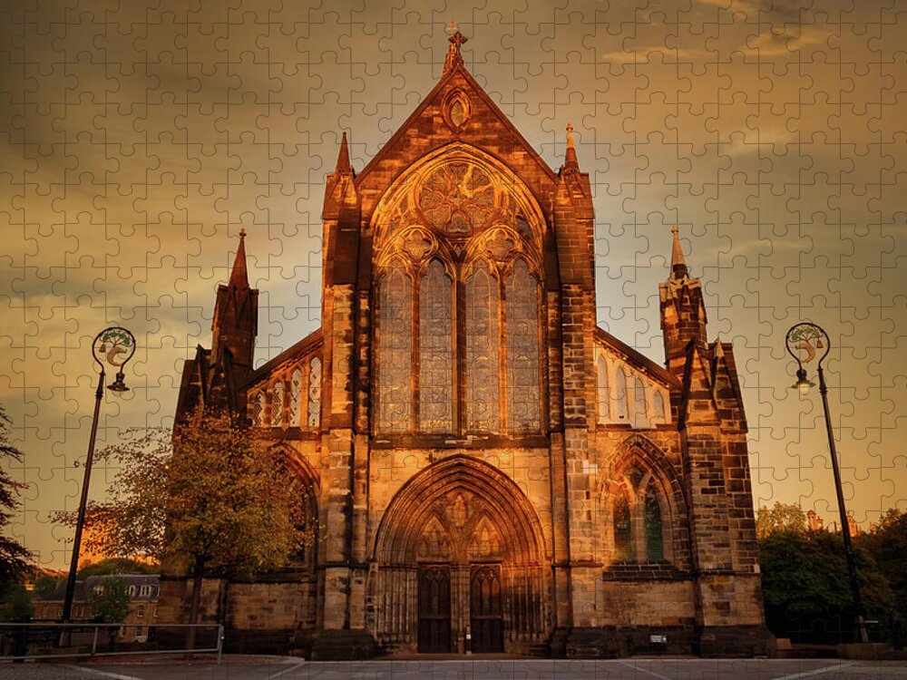 Ancient Jigsaw Puzzle featuring the photograph Glasgow Cathedral at Sunset by Rick Deacon
