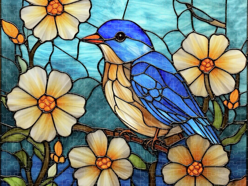 Bluebird Jigsaw Puzzle featuring the glass art Glass Bluebird by Tina LeCour