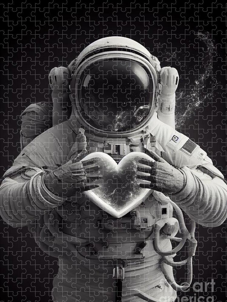 Astronaut Jigsaw Puzzle featuring the painting Glowing Love Heart by N Akkash