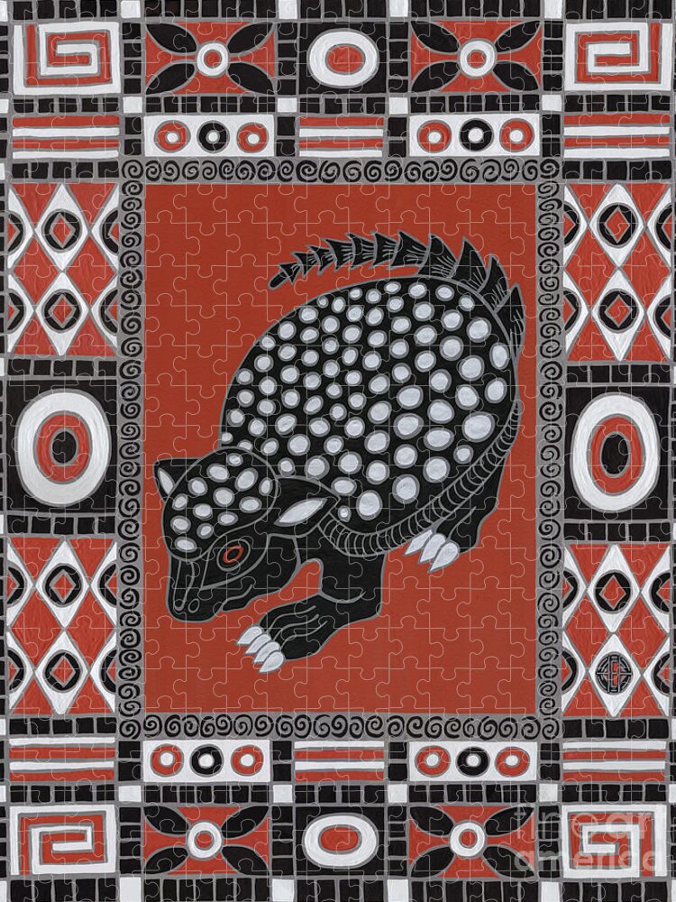 Armadillo Jigsaw Puzzle featuring the painting Glyptodon. Geometric Pattern by Amy E Fraser