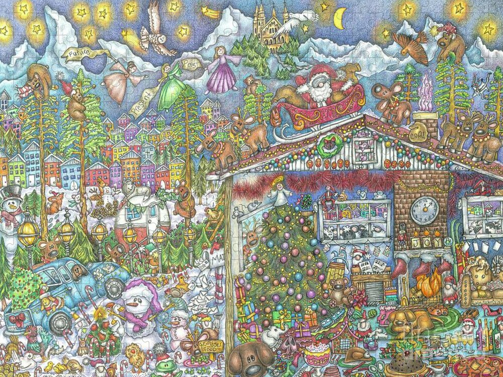 Gnome Jigsaw Puzzle featuring the drawing Gnome for the Holidays by Lucy Davis