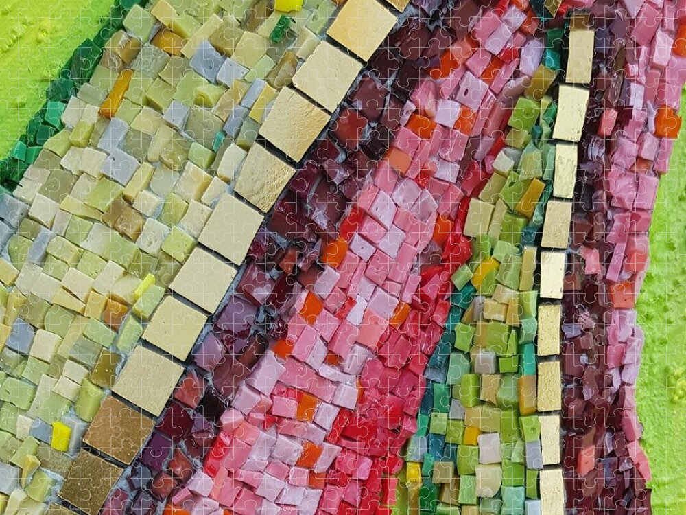 Mosaic Jigsaw Puzzle featuring the glass art Go with the flow by Adriana Zoon