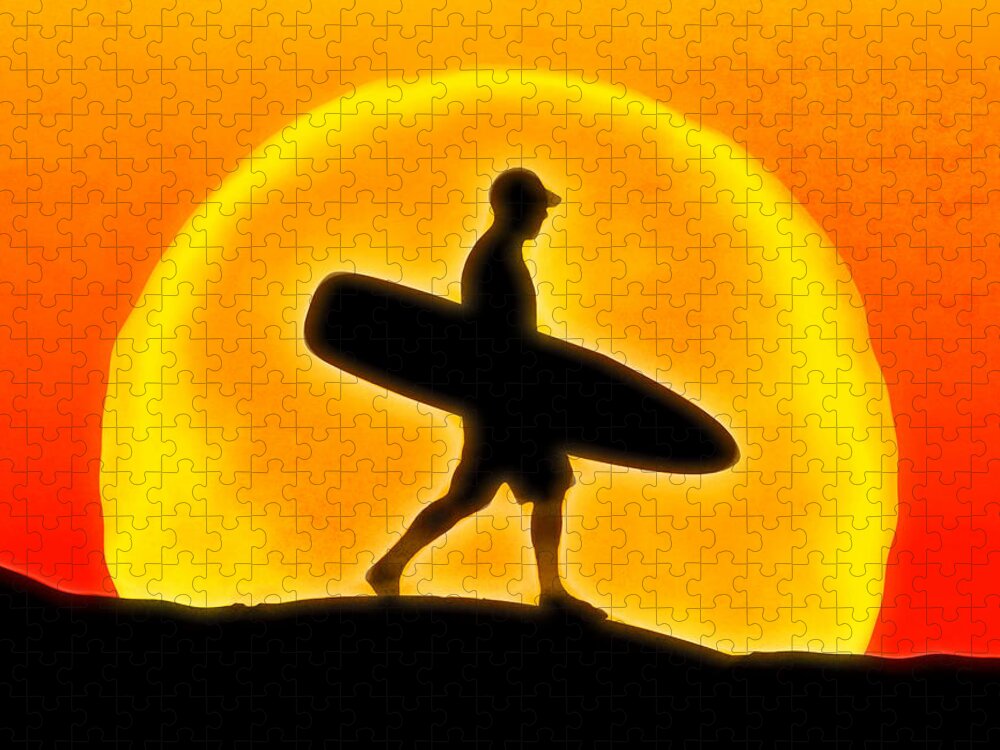 Surfer Jigsaw Puzzle featuring the digital art Goin' for A Surf by Andreas Thust