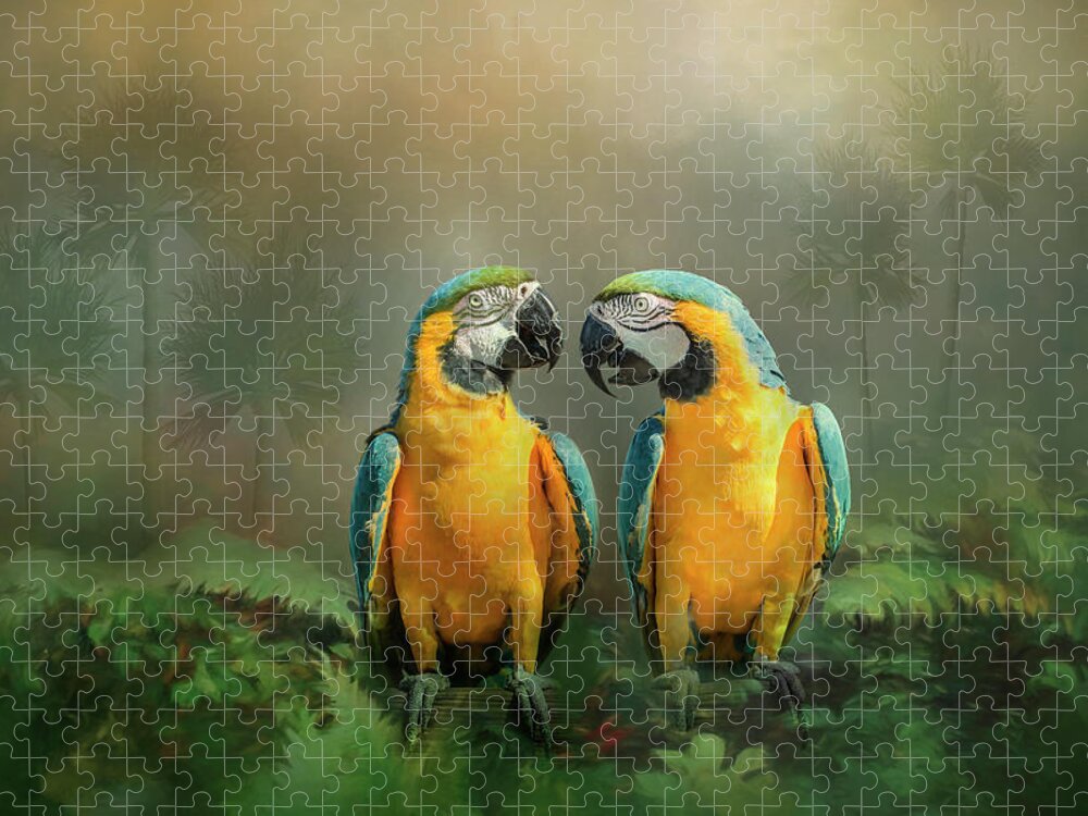 Pair Jigsaw Puzzle featuring the photograph Gold and Blue Macaw Pair by Patti Deters