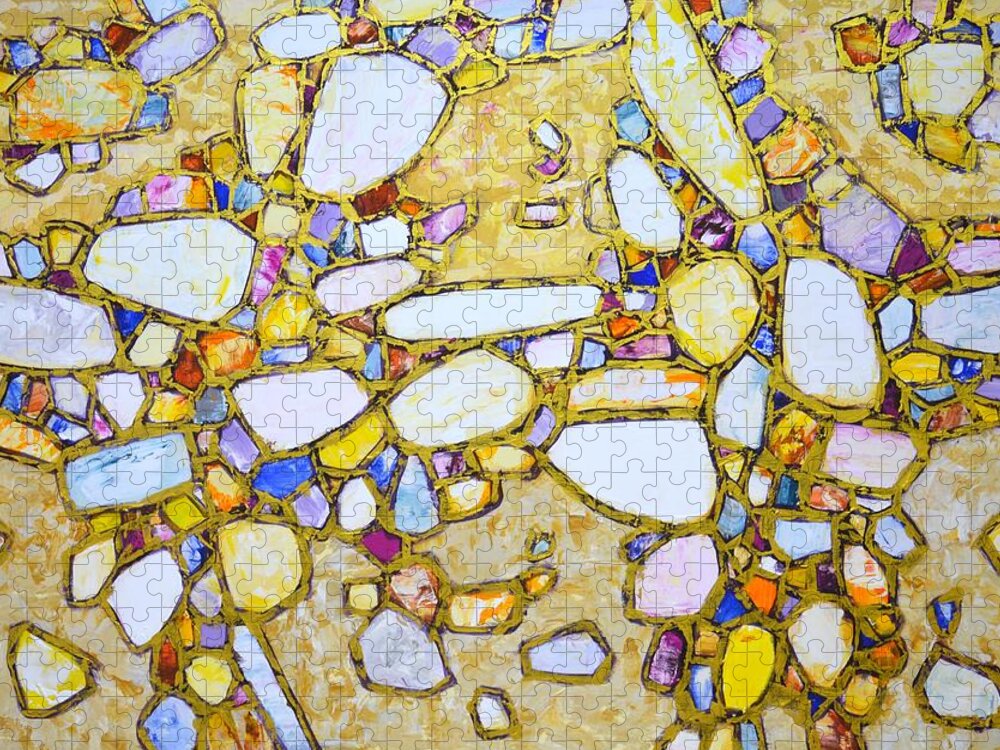 Stones Jigsaw Puzzle featuring the painting Gold around 2. by Irina Mask