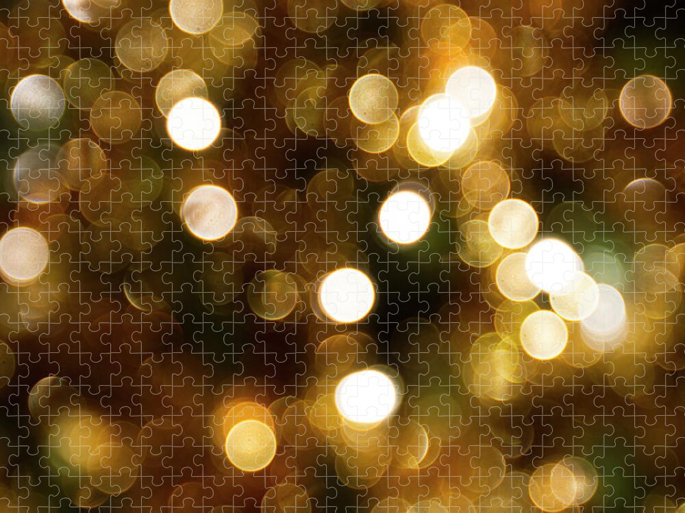 Abstract Jigsaw Puzzle featuring the photograph Gold bokeh effect by Karen Foley