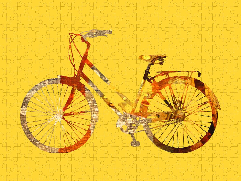 Golden Bicycle Jigsaw Puzzle featuring the digital art Golden Bicycle Silhouette by Nancy Merkle