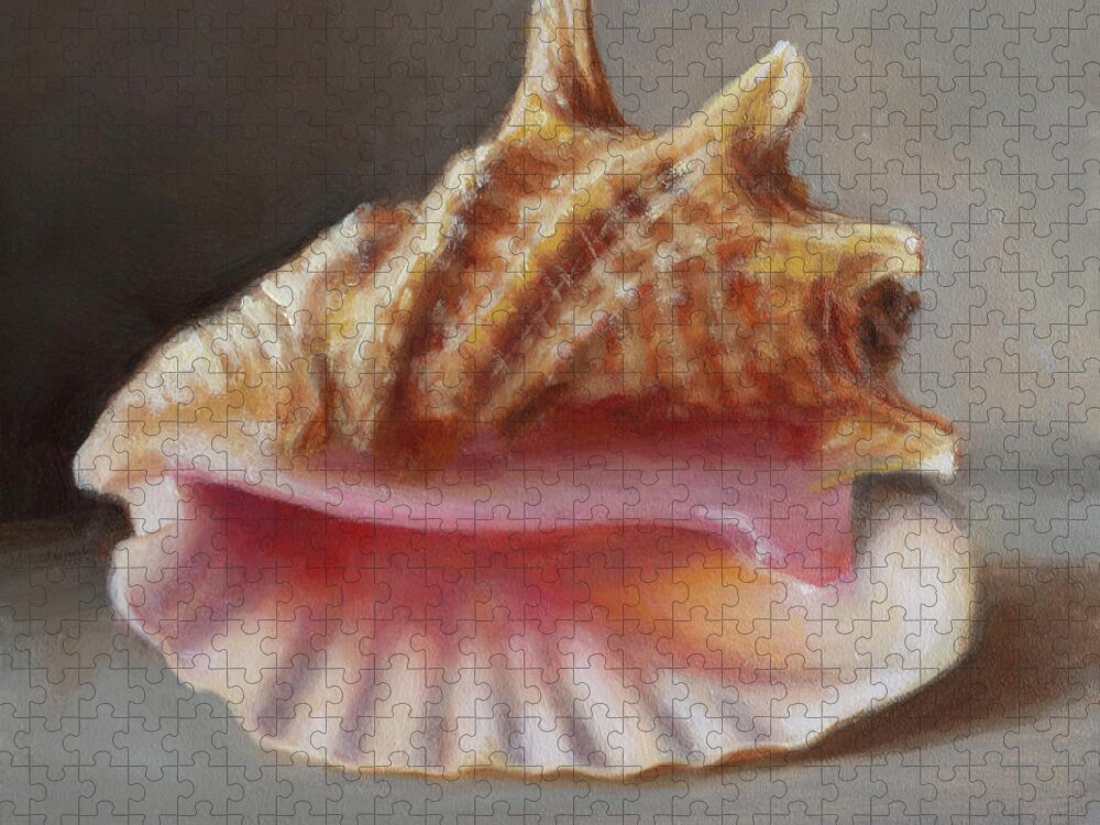Sea Shell Jigsaw Puzzle featuring the painting Golden Conch by Susan N Jarvis