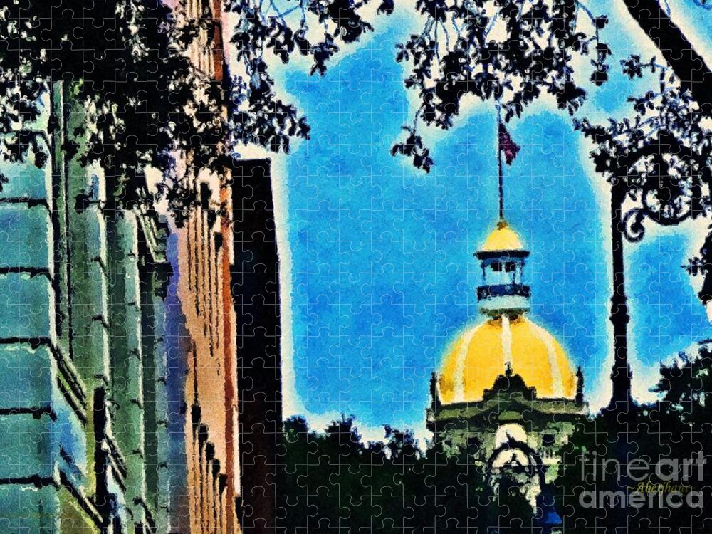 Fine Art Digital Photograph Jigsaw Puzzle featuring the photograph Golden Dome of Savannah City Hall by Aberjhani