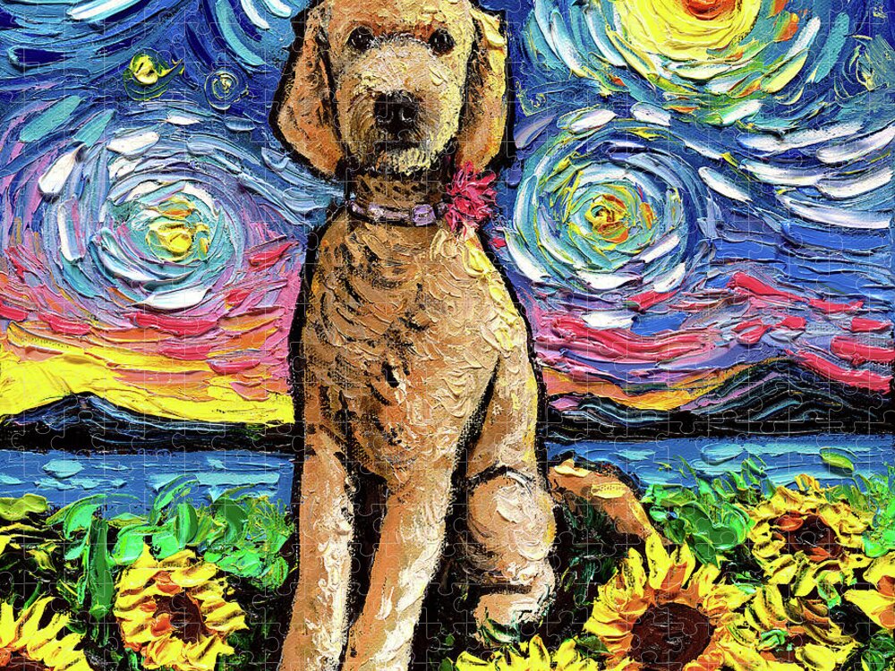 Golden Doodle Jigsaw Puzzle featuring the painting Golden Doodle Night 2 by Aja Trier
