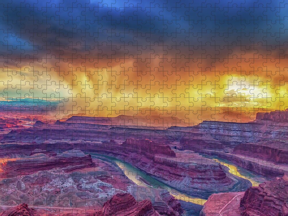 Landscape Jigsaw Puzzle featuring the photograph Golden Light and Snow Squall by Marc Crumpler