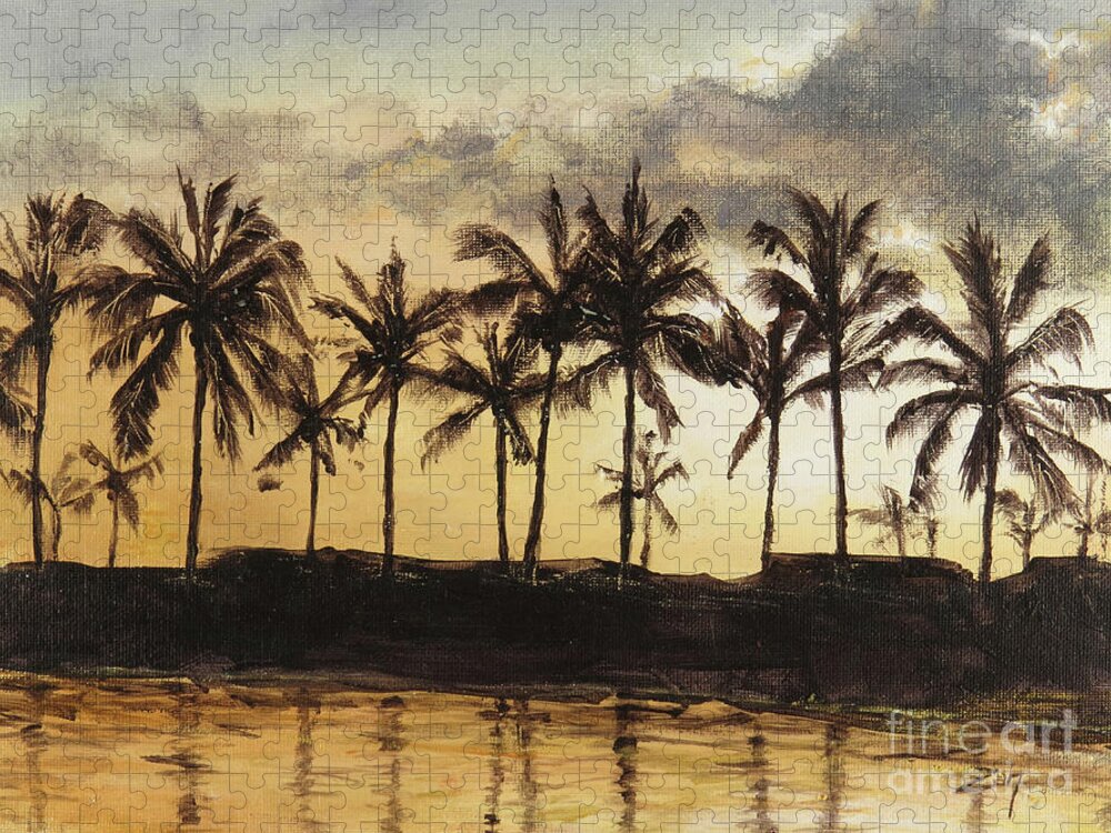 Palm Tree Jigsaw Puzzle featuring the painting Golden Palms Silhouette by Zan Savage