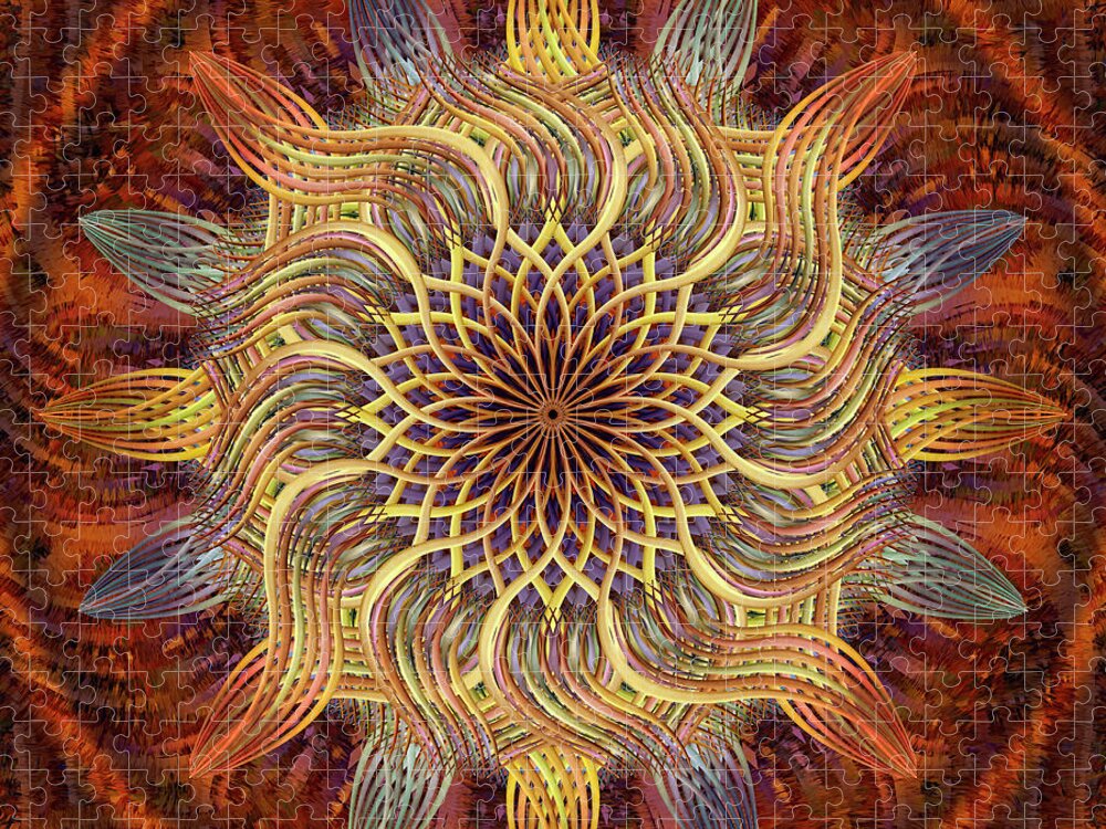 Pinwheel Mandala Jigsaw Puzzle featuring the digital art Golden Rhythm Slipstream by Becky Titus
