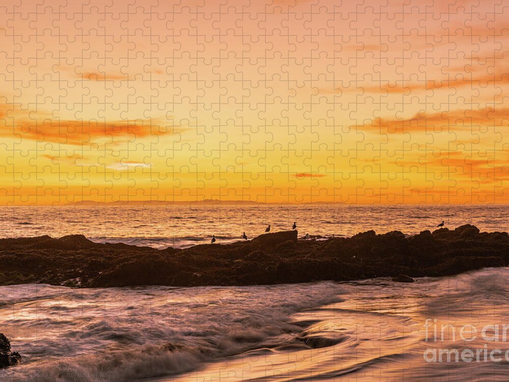 Sunset Jigsaw Puzzle featuring the photograph Golden Sunset Seascape California by Abigail Diane Photography