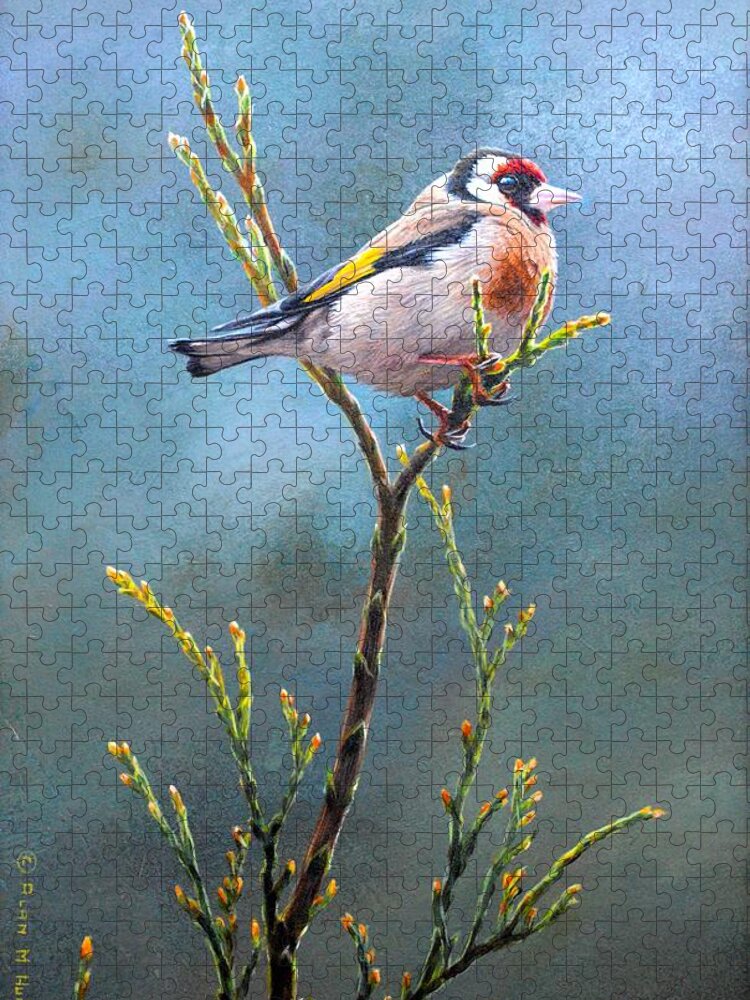 Goldfinch Jigsaw Puzzle featuring the painting Goldfinch by Alan M Hunt by Alan M Hunt