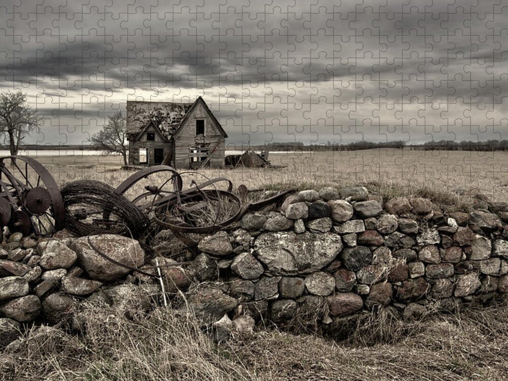 Torgerson Jigsaw Puzzle featuring the photograph Good Foundations - hand laid fieldstone barn foundation at Torgerson homestead - Benson County ND by Peter Herman
