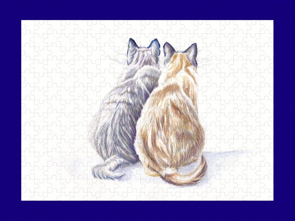 Cats Jigsaw Puzzle featuring the painting Two Cats - Goodfellas by Debra Hall