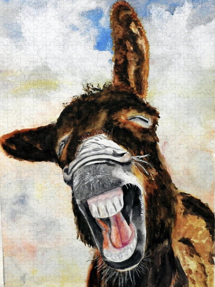 Donkey Jigsaw Puzzle featuring the painting Gooood Morning by Barbara F Johnson