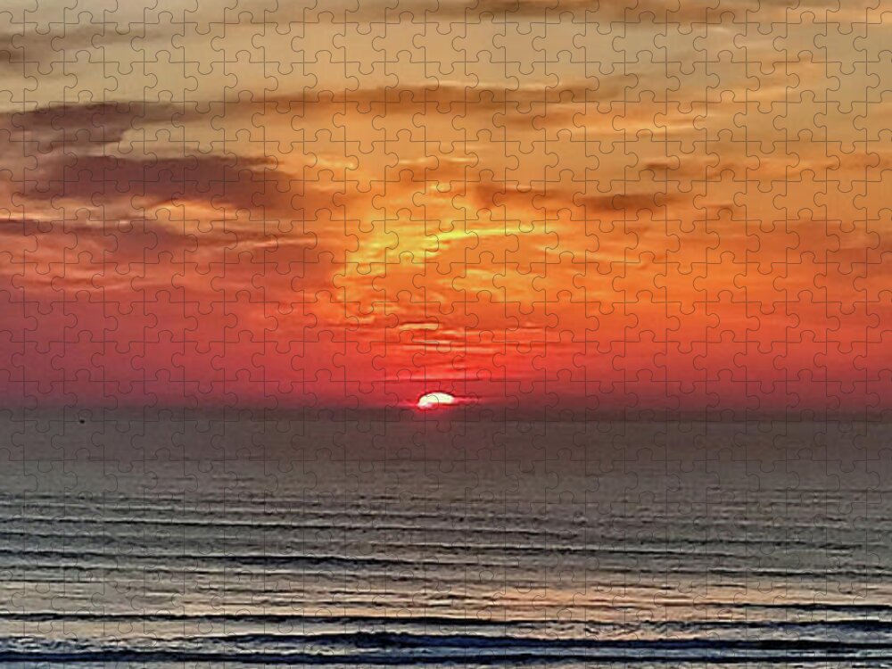 Sunset Jigsaw Puzzle featuring the digital art Gorgeous Sunset Above The Ocean Beautiful Lights Seascape Beach Art III by Irina Sztukowski