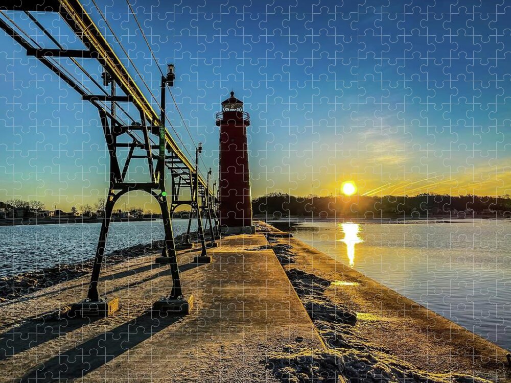Northernmichigan Jigsaw Puzzle featuring the photograph Grand Haven Light House IMG_8945 HRes by Michael Thomas