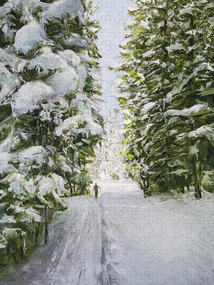 Grand Mesa Jigsaw Puzzle featuring the painting Grand Mesa Cross-Country Skiing by Hone Williams