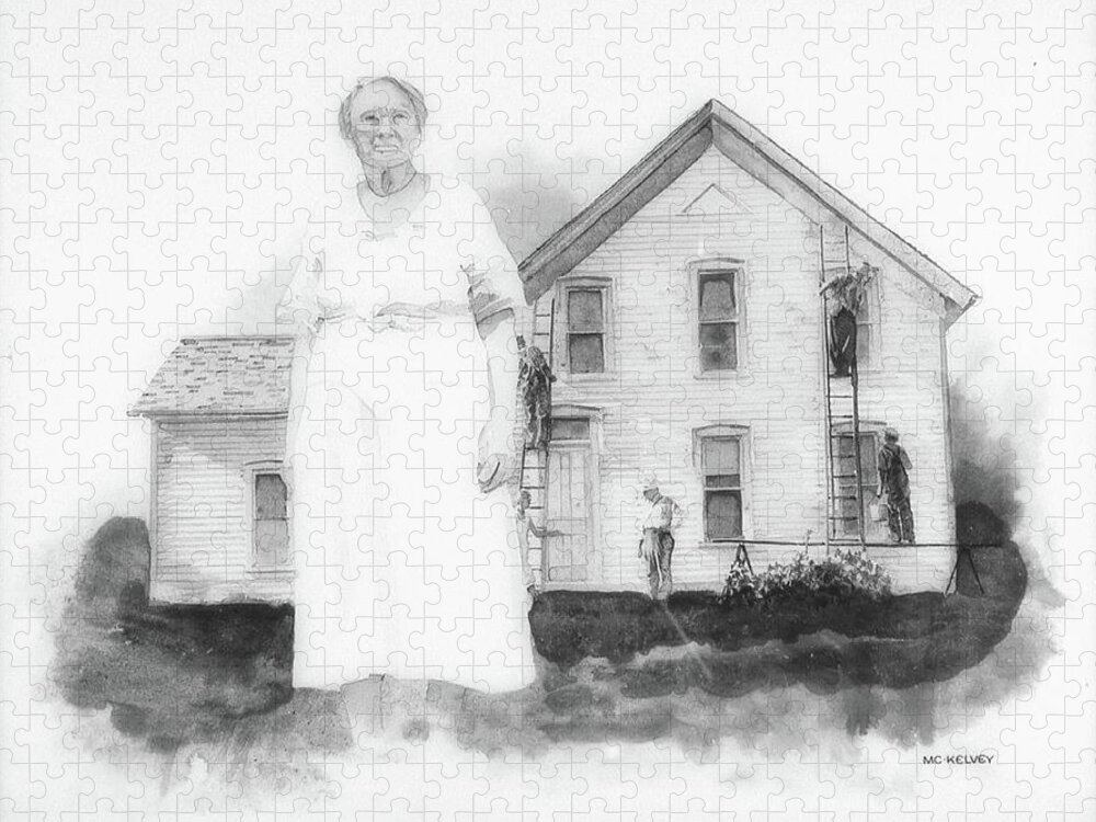 Ink Wash Jigsaw Puzzle featuring the drawing Grandma's House by Gene McKelvey