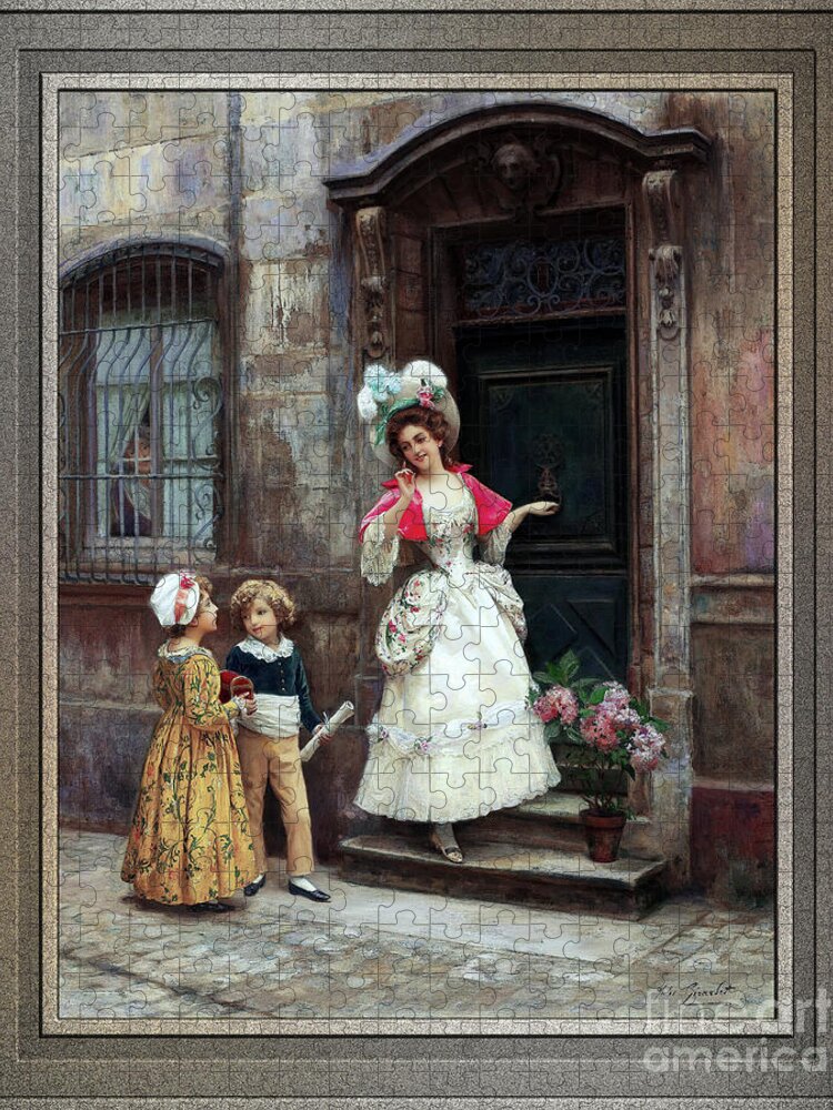 Grandmother’s Birthday Jigsaw Puzzle featuring the painting Grandmothers Birthday by Jules Girardet Remastered Xzendor7 Fine Art Classical Reproductions by Rolando Burbon