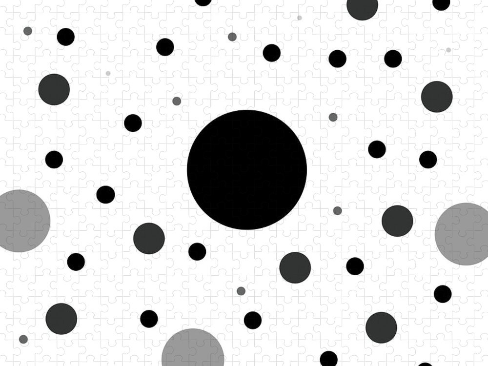 Black Jigsaw Puzzle featuring the digital art Graphic Grayscale Polka Dots by Amelia Pearn