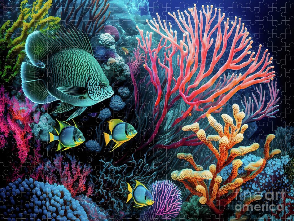 Great Barrier Reef Wall Art Jigsaw Puzzle featuring the digital art Great Barrier Reef Australia Wall Art by Shanina Conway