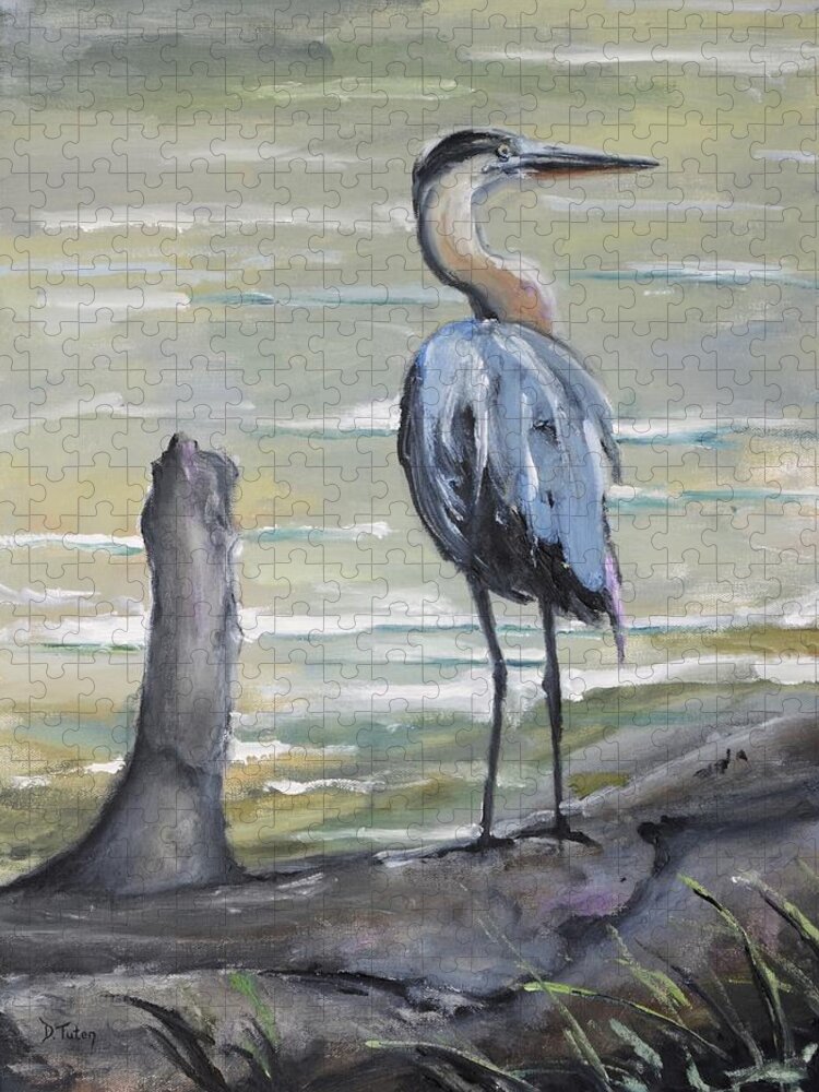 Heron Jigsaw Puzzle featuring the painting Great Blue Heron by Donna Tuten