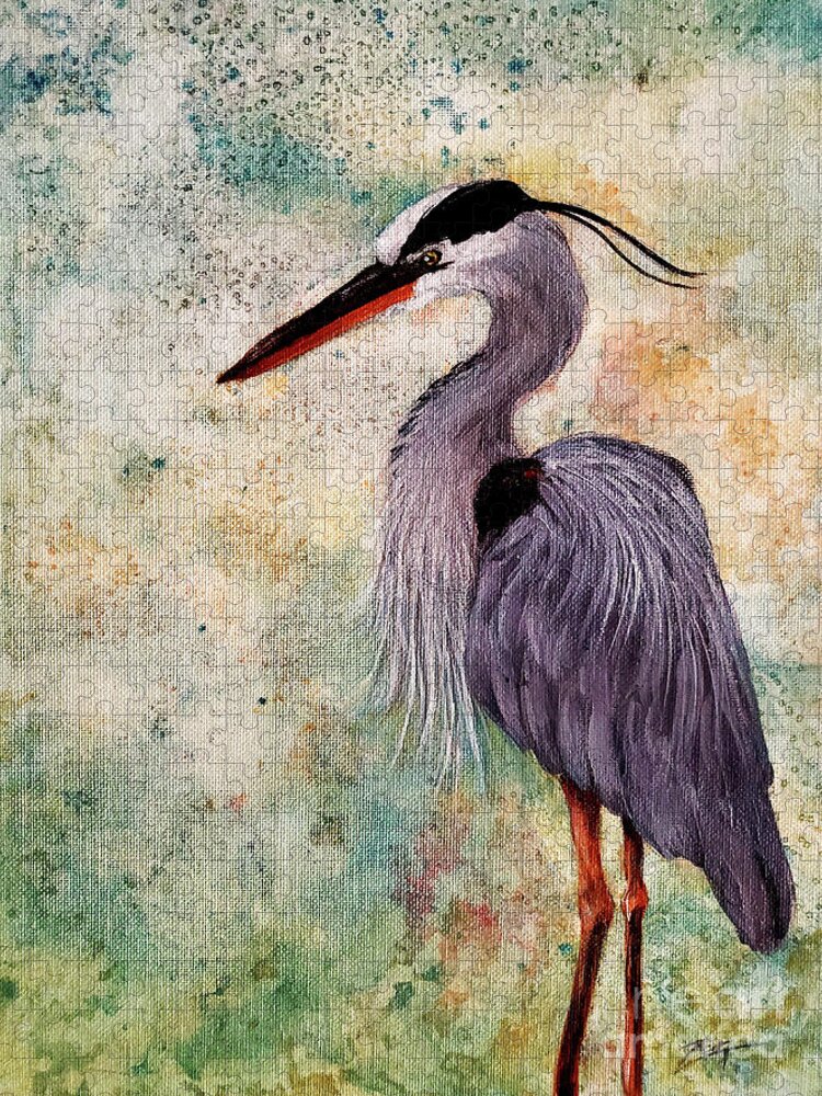 Wildlife Jigsaw Puzzle featuring the painting Great Blue Heron by Zan Savage