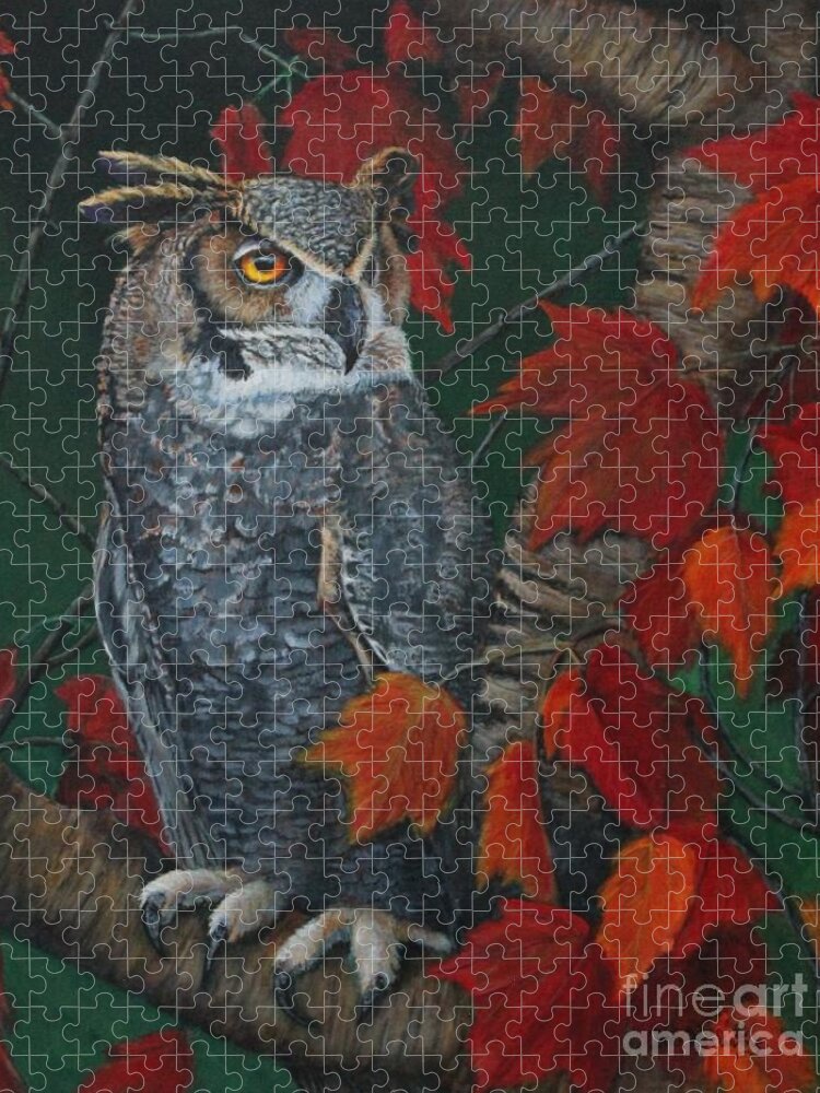 Owl Jigsaw Puzzle featuring the painting Great Horned Owl by Bob Williams