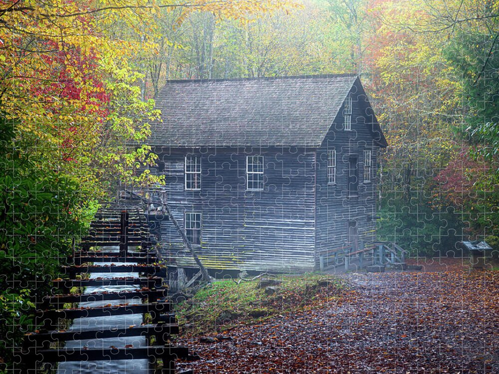 Landscape Jigsaw Puzzle featuring the photograph Great Smoky Mountains North Carolina Mingus Mill Autumn Alternate by Robert Stephens