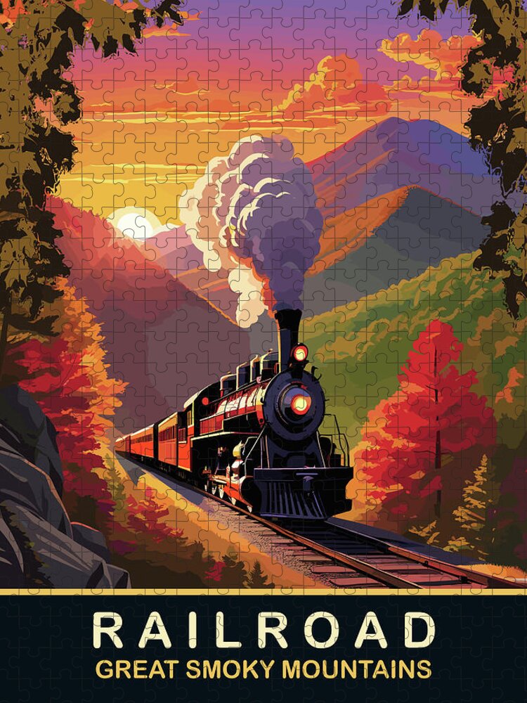 Steam Train Jigsaw Puzzle featuring the digital art Great Smoky Mountains Railroad by Long Shot