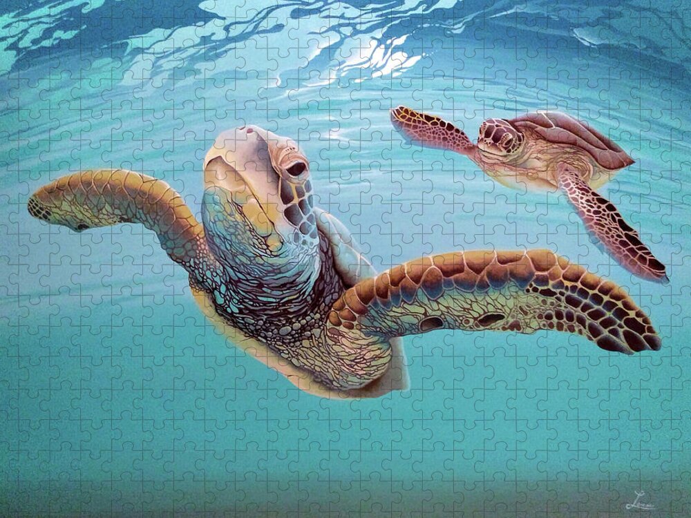 Loggerhead Jigsaw Puzzle featuring the painting Green Sea Turtles by William Love