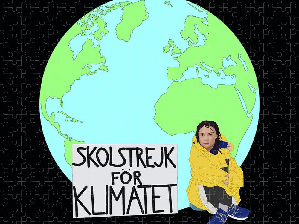 Greta Thunberg Jigsaw Puzzle featuring the digital art Greta Thunberg Strikes for the Climate by Teresamarie Yawn