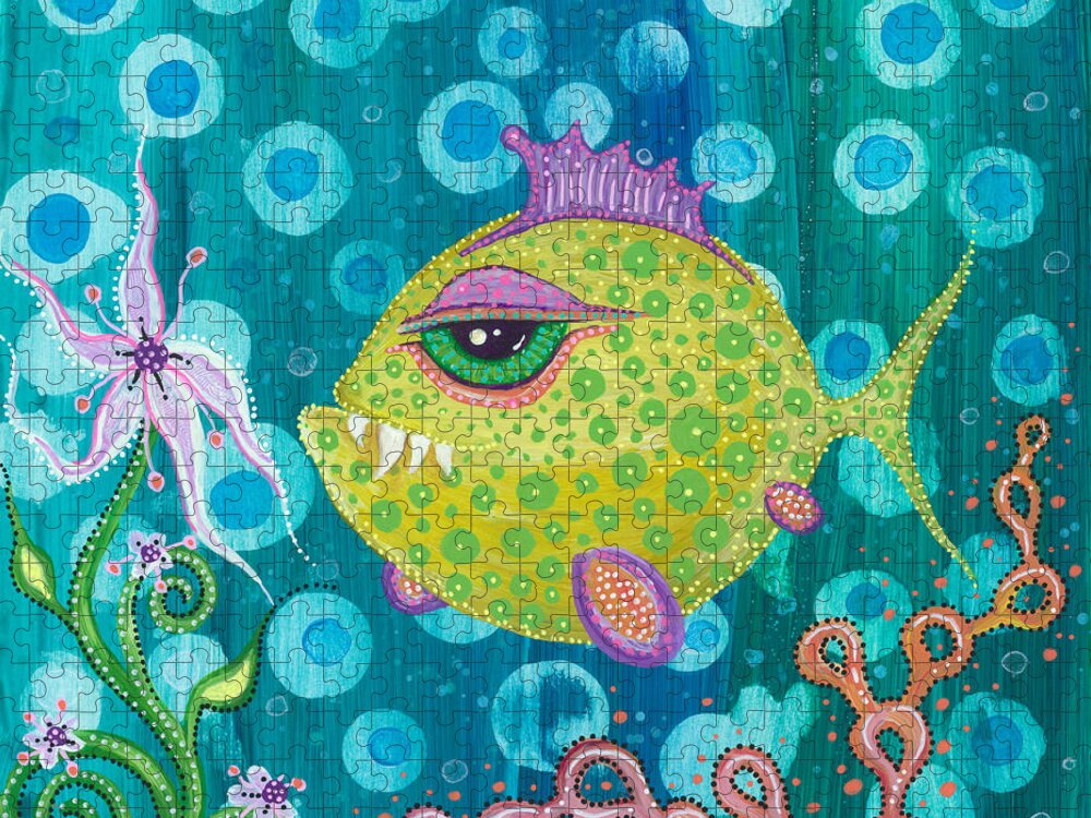 Fish Jigsaw Puzzle featuring the painting I Got a New Attitude by Tanielle Childers