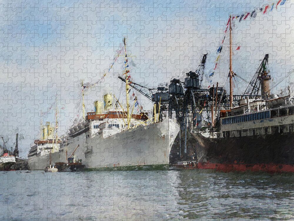 Steamer Jigsaw Puzzle featuring the digital art Gripsholm and Kungsholm by Geir Rosset