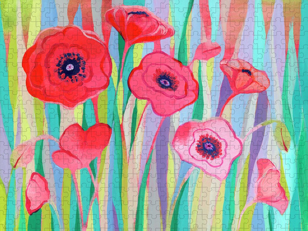Poppy Jigsaw Puzzle featuring the painting Groovy Poppies by Jennifer Lommers