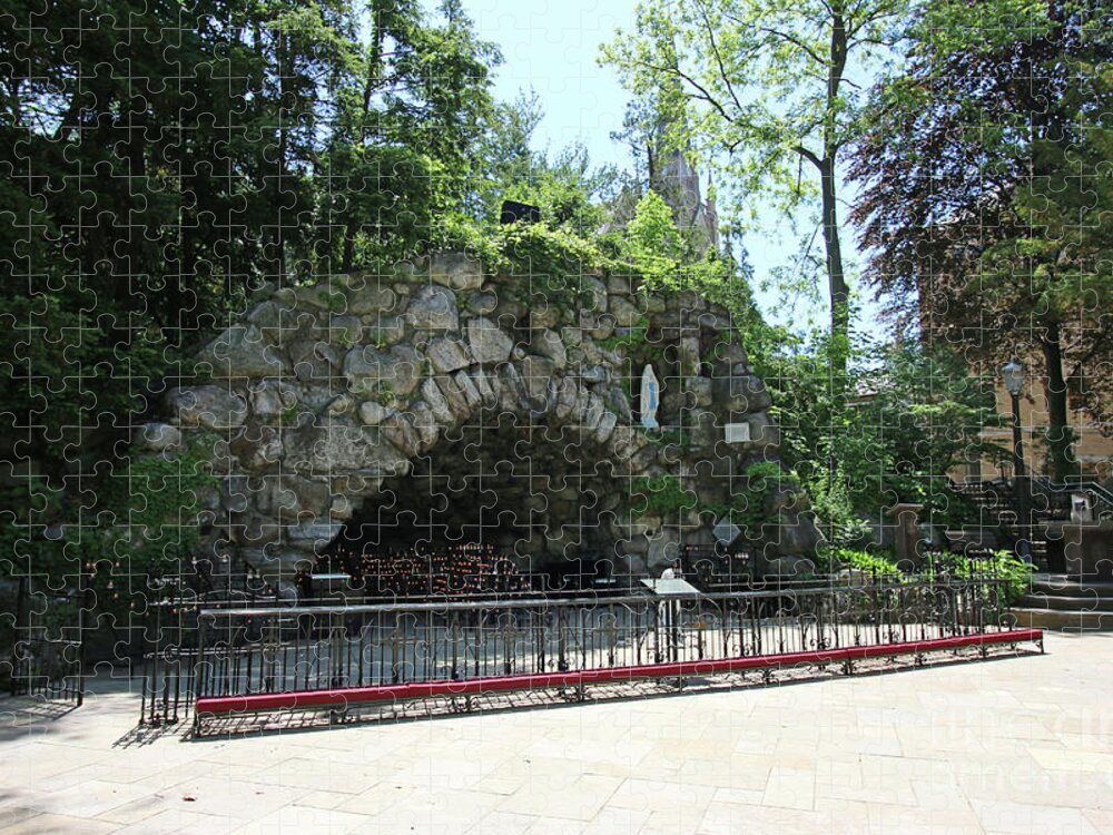 University Of Notre Dame Jigsaw Puzzle featuring the photograph Grotto of Our Lady of Lourdes University of Notre Dame 6951 by Jack Schultz
