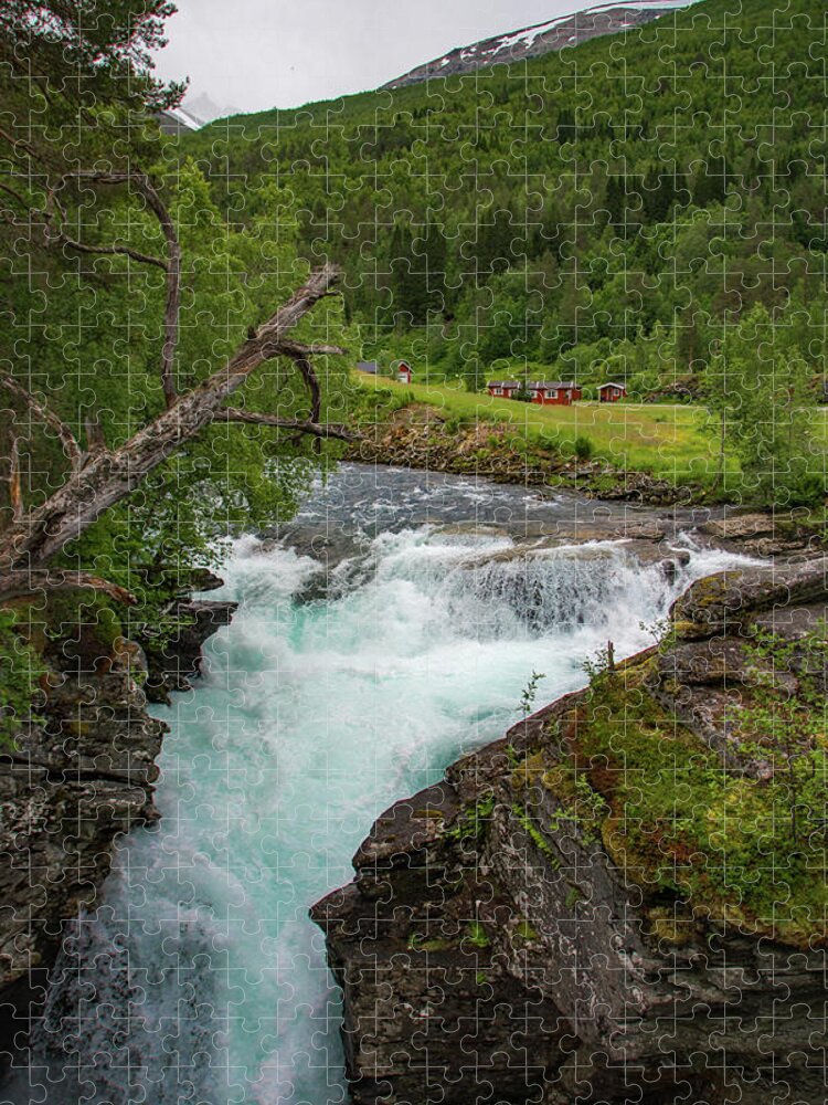 Waterfall Jigsaw Puzzle featuring the photograph Gudbrandsjuvet Waterfall in Norway by Matthew DeGrushe