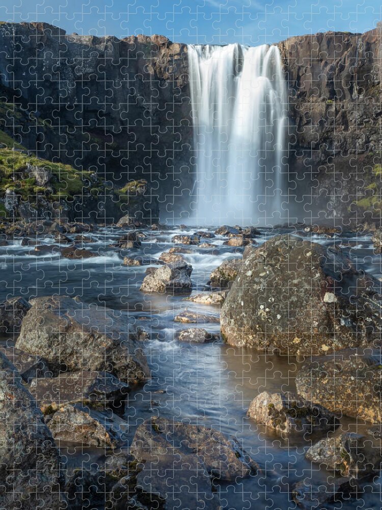 Landscape Jigsaw Puzzle featuring the photograph Gufufoss Waterfalls by Kristia Adams