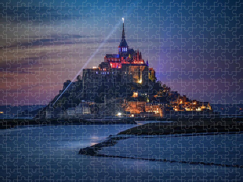 Abbey Jigsaw Puzzle featuring the photograph Guiding Light Mont Saint Michel by Dee Potter