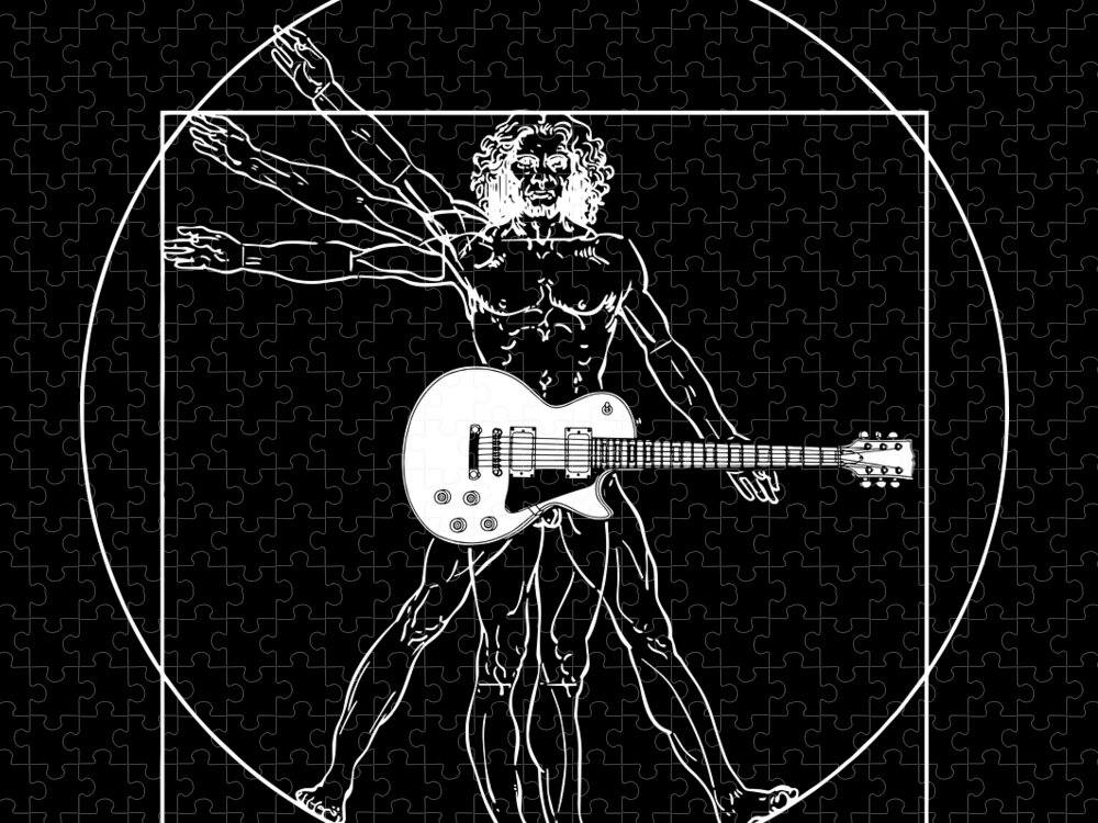 Music Jigsaw Puzzle featuring the digital art Guitar Davinci by Jacob Zelazny