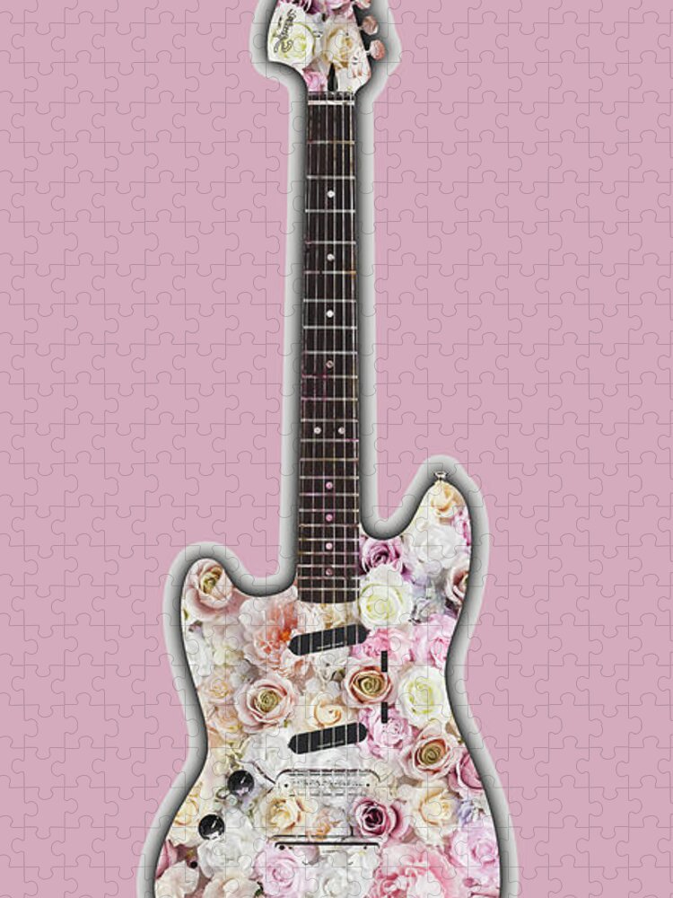 Guitar Jigsaw Puzzle featuring the painting Guitar Flowers Floral by Tony Rubino