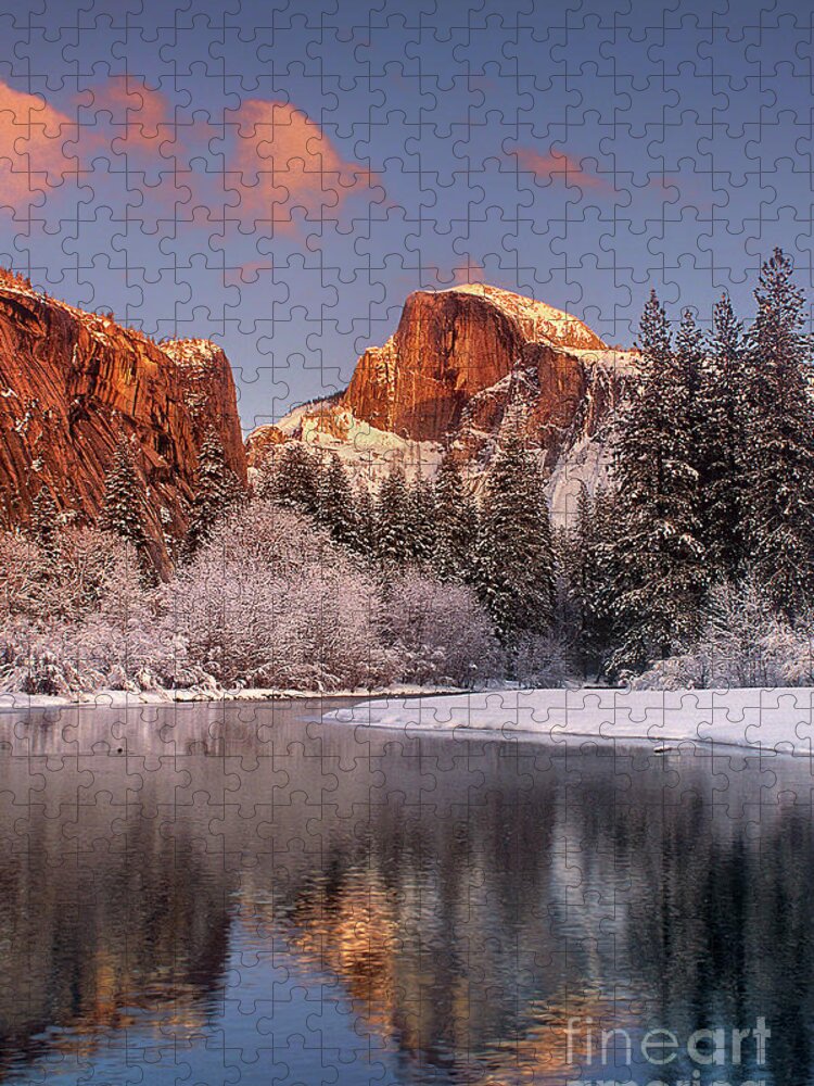 Dave Welling Jigsaw Puzzle featuring the photograph Half Dome Merced River Winter Yosemite National Park by Dave Welling