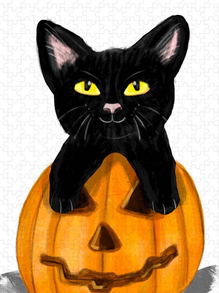 Cat Jigsaw Puzzle featuring the digital art Halloween Cat by Rose Lewis