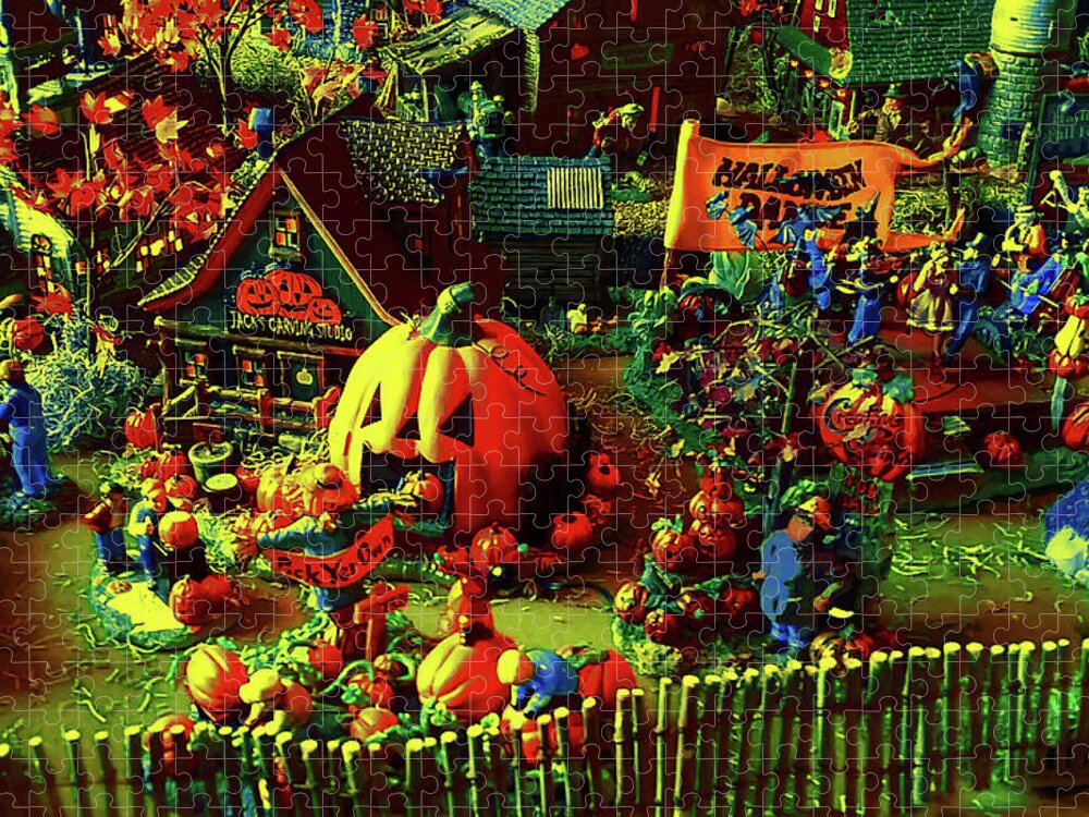 Halloween Jigsaw Puzzle featuring the mixed media Halloween Dance In Pumpkin Patch by CHAZ Daugherty